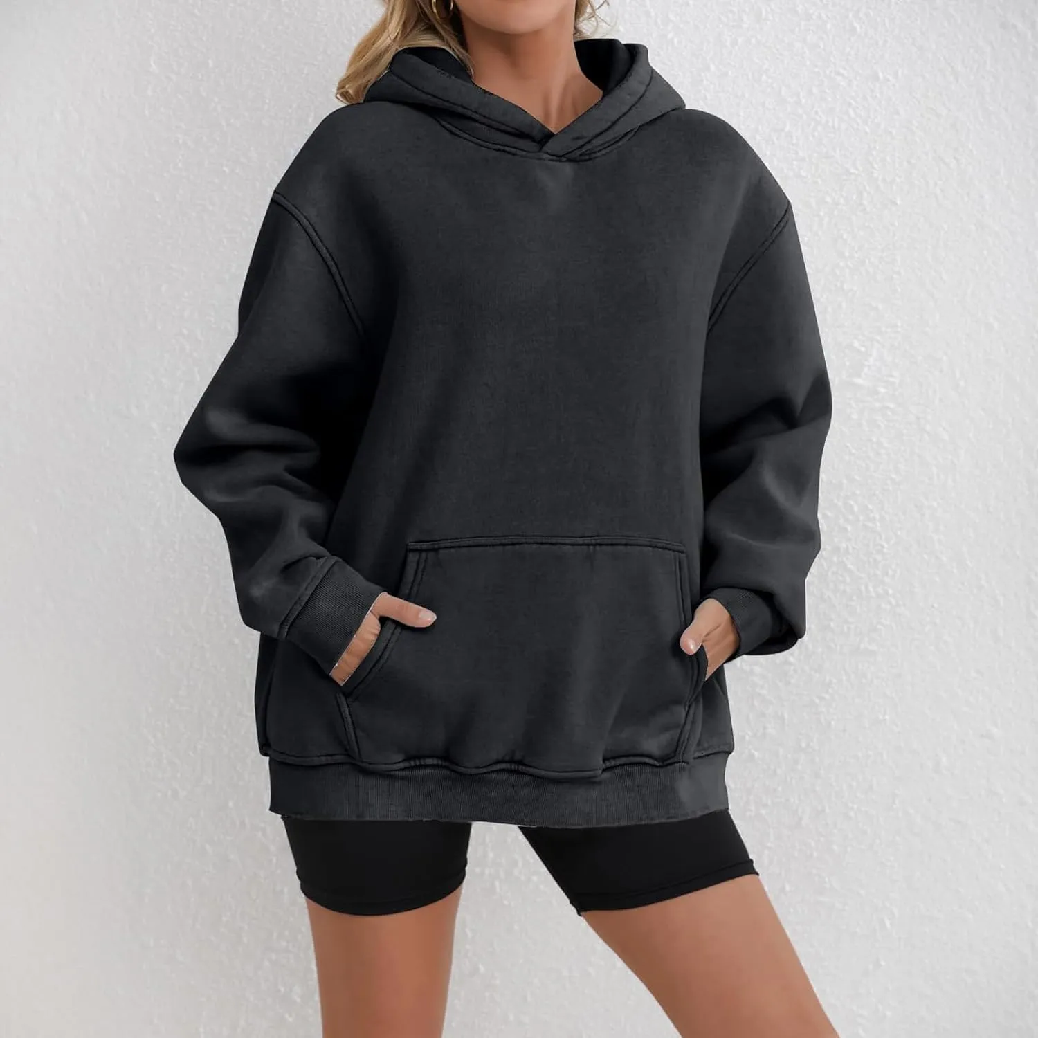Womens Oversized Hoodies Causal Long Sleeve Fleece Hooded Sweatshirt Comfy Solid Color Pullover Tops Fall Outfits