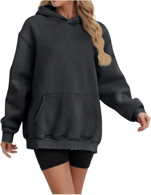 Womens Oversized Hoodies Causal Long Sleeve Fleece Hooded Sweatshirt Comfy Solid Color Pullover Tops Fall Outfits
