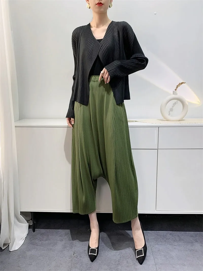 Womens Wrinkled Harem Suspender Pants