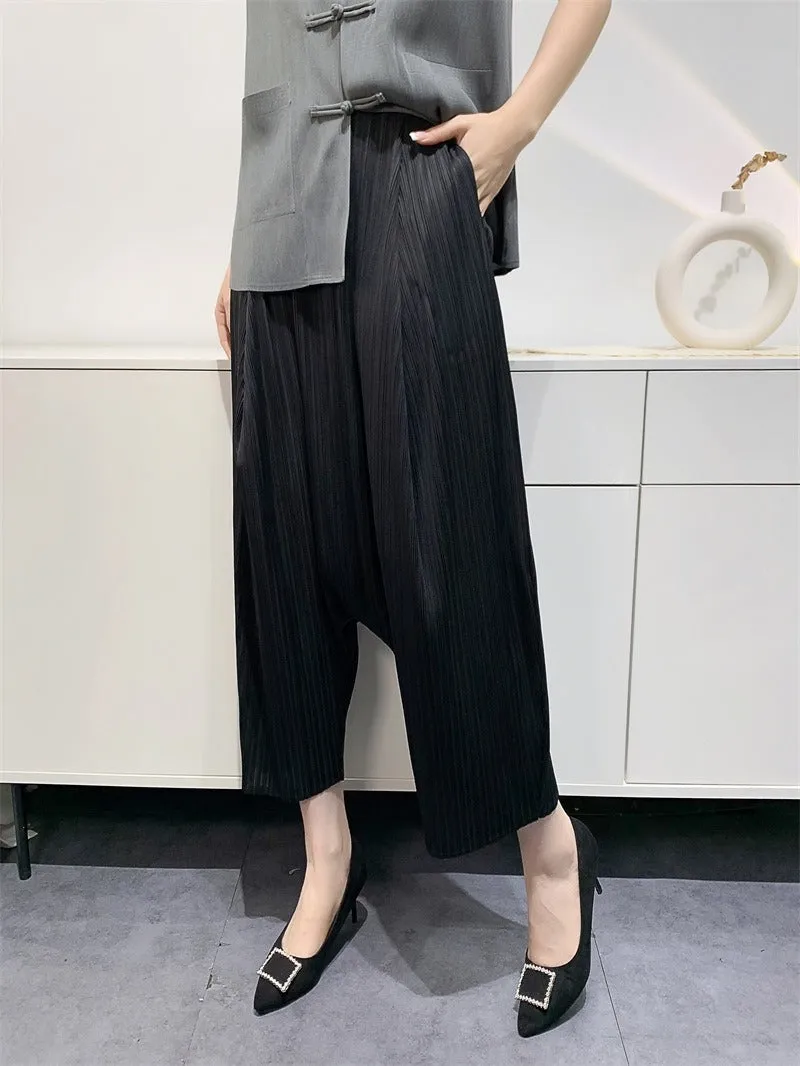 Womens Wrinkled Harem Suspender Pants
