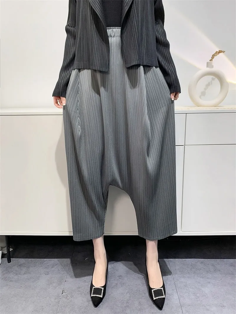 Womens Wrinkled Harem Suspender Pants