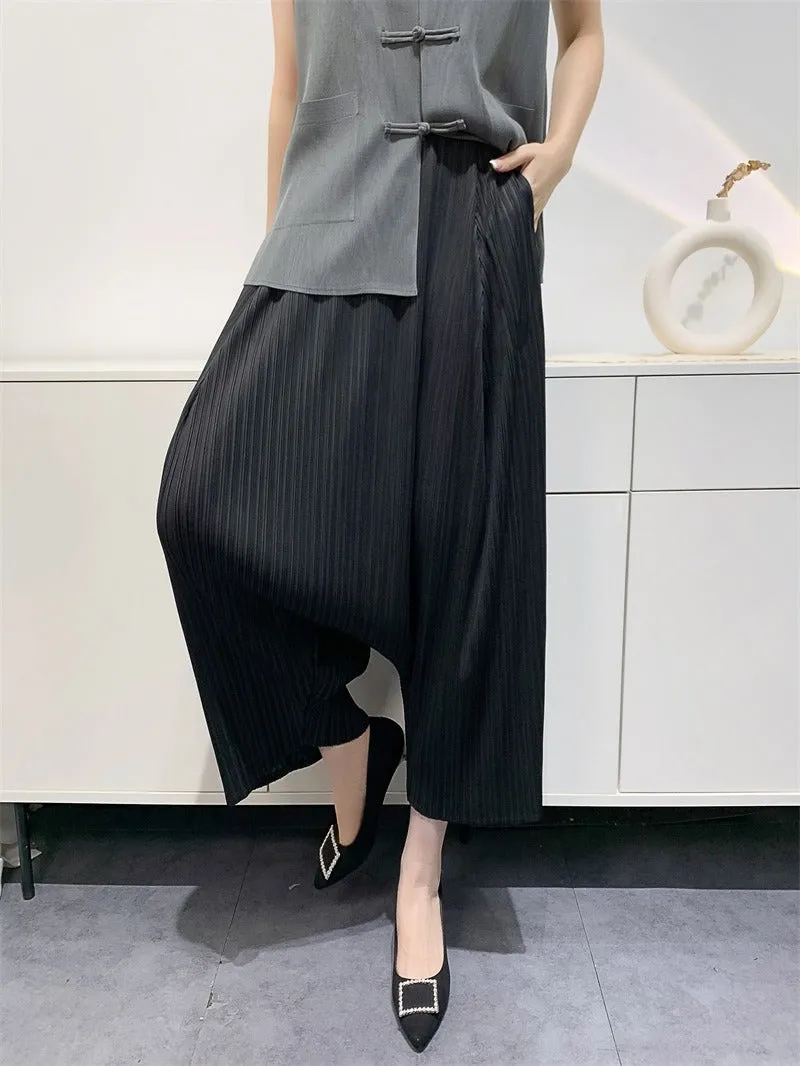 Womens Wrinkled Harem Suspender Pants