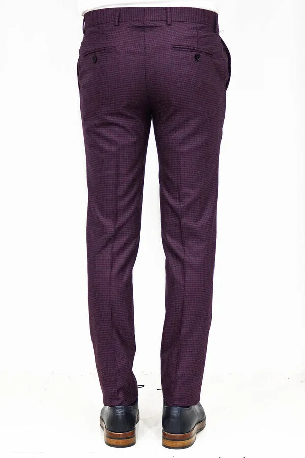 WSS Houndstooth Patterned Burgundy Men Pants  - Singen