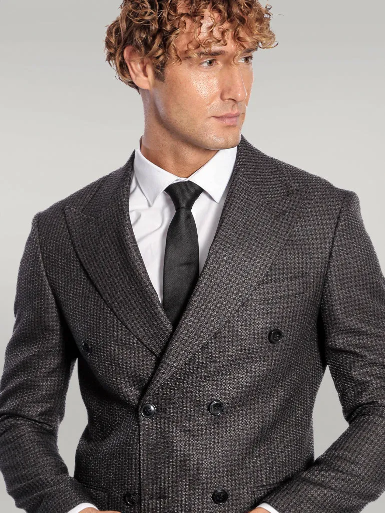 WSS Houndstooth Patterned Grey Men Double Breasted Blazer  - Singen