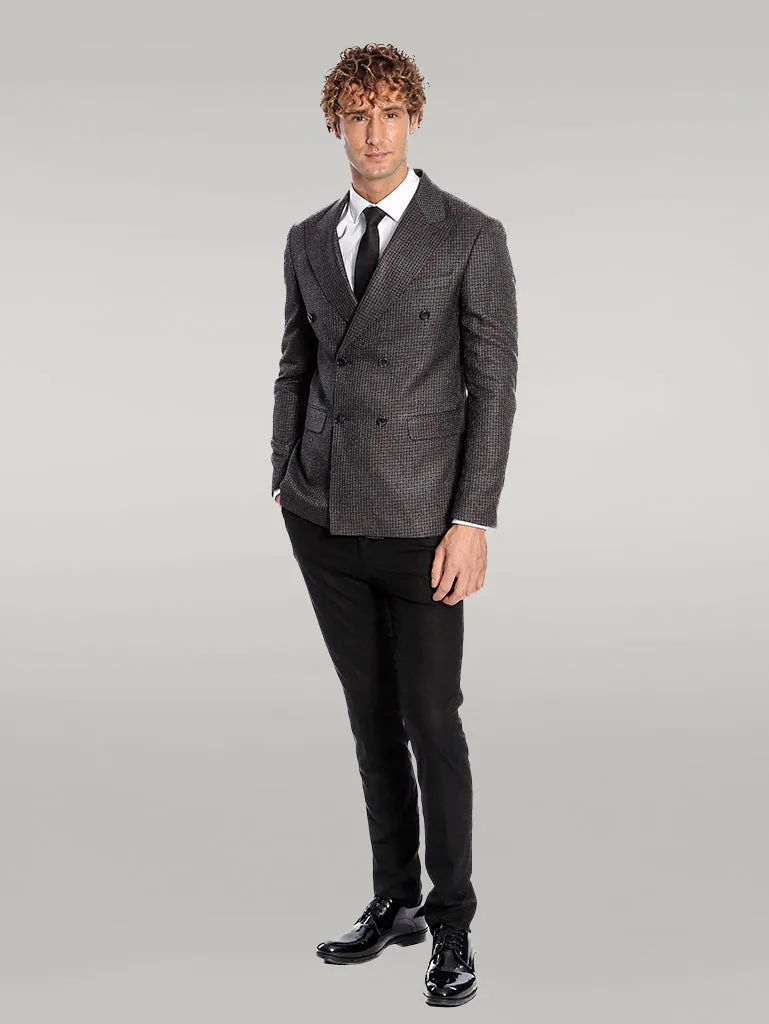 WSS Houndstooth Patterned Grey Men Double Breasted Blazer  - Singen