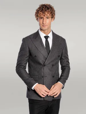 WSS Houndstooth Patterned Grey Men Double Breasted Blazer  - Singen