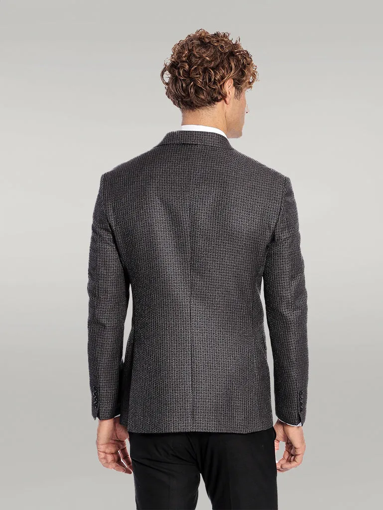 WSS Houndstooth Patterned Grey Men Double Breasted Blazer  - Singen