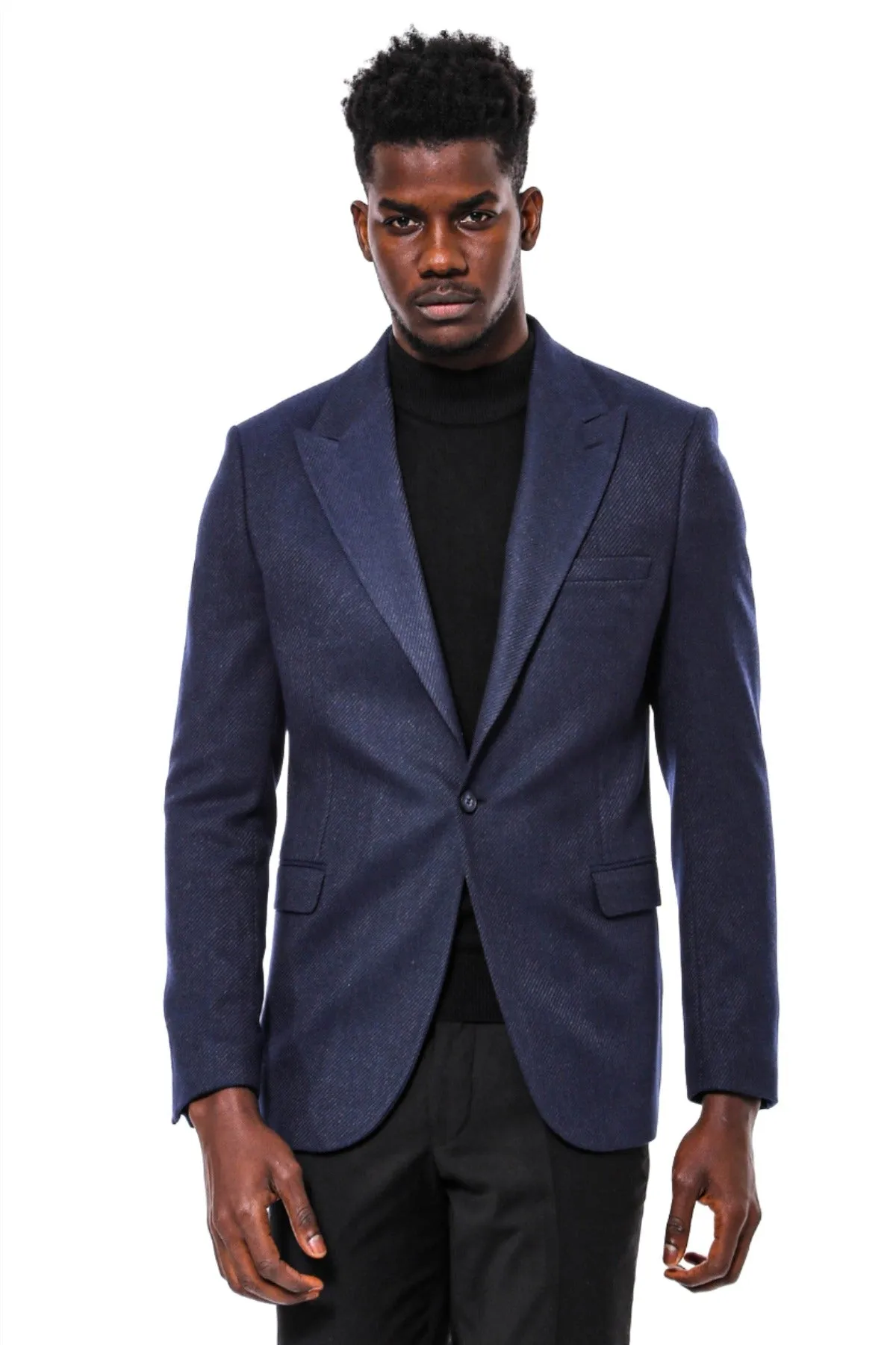 WSS Slim Fit Patterned Dark Blue Men Blazer  - Singen