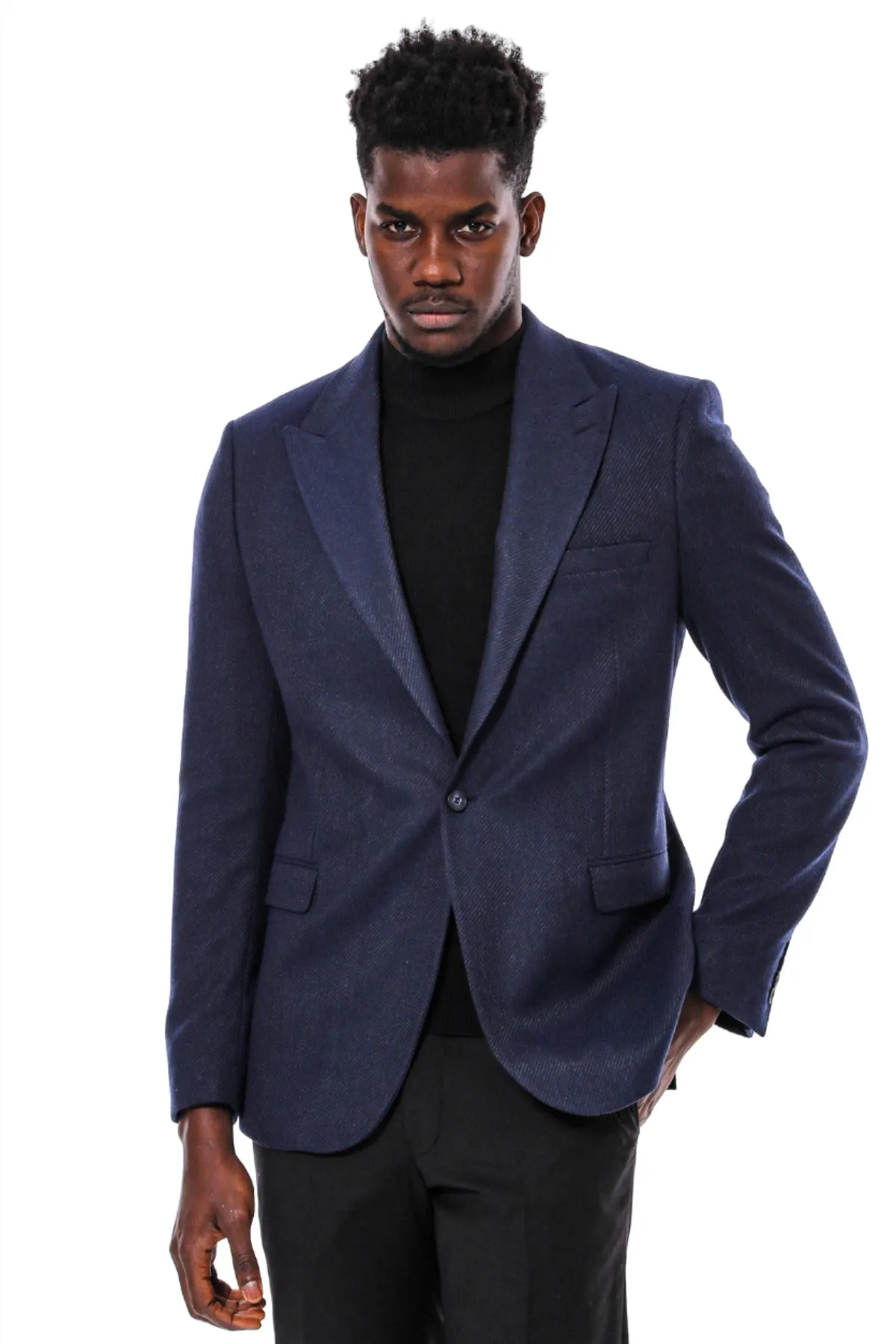 WSS Slim Fit Patterned Dark Blue Men Blazer  - Singen