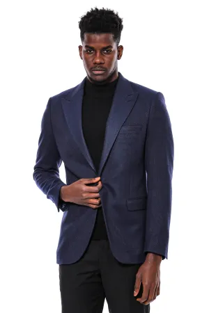 WSS Slim Fit Patterned Dark Blue Men Blazer  - Singen