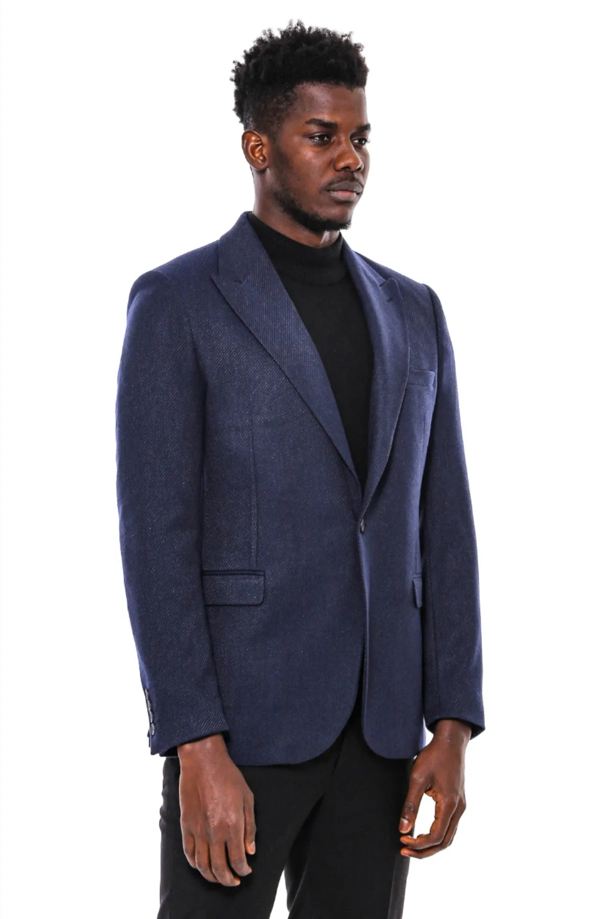 WSS Slim Fit Patterned Dark Blue Men Blazer  - Singen