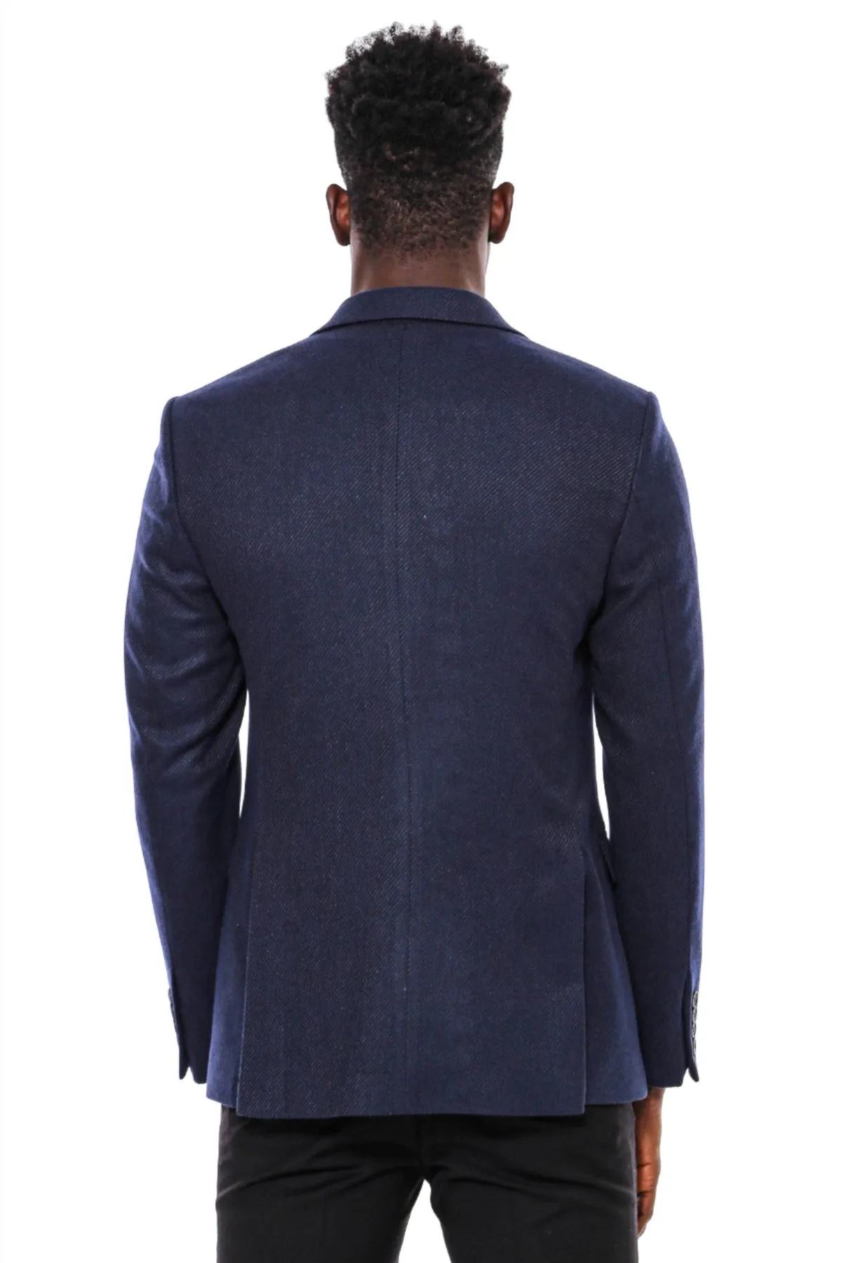 WSS Slim Fit Patterned Dark Blue Men Blazer  - Singen