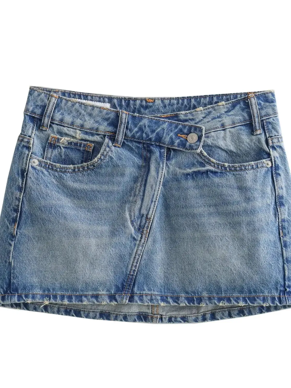XNWMNZ 2024 Women's Fashion Denim Mini Skirt Women High Street Mid Waist Zipper Pocket Versatile Female Skirt ﻿