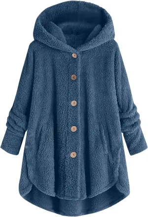 YRAETENM Womens Fuzzy Fleece Sherpa Hoodies Oversized Warm Winter Coats Soft Button down Long Jackets Cardigan with Pockets